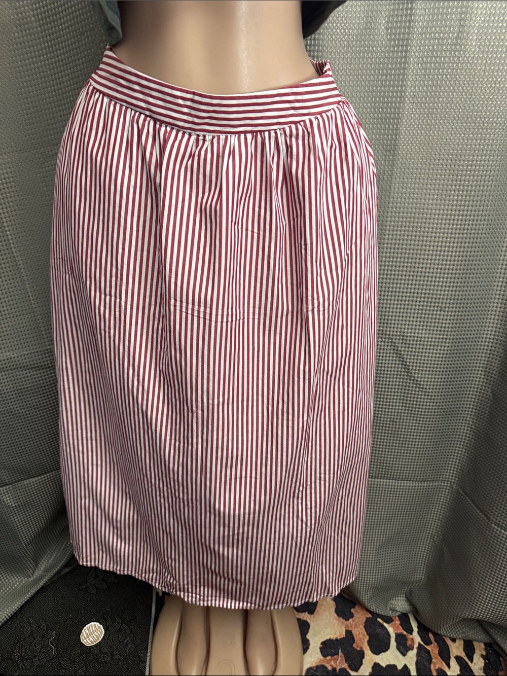 Striped Red and White Midi Skirt